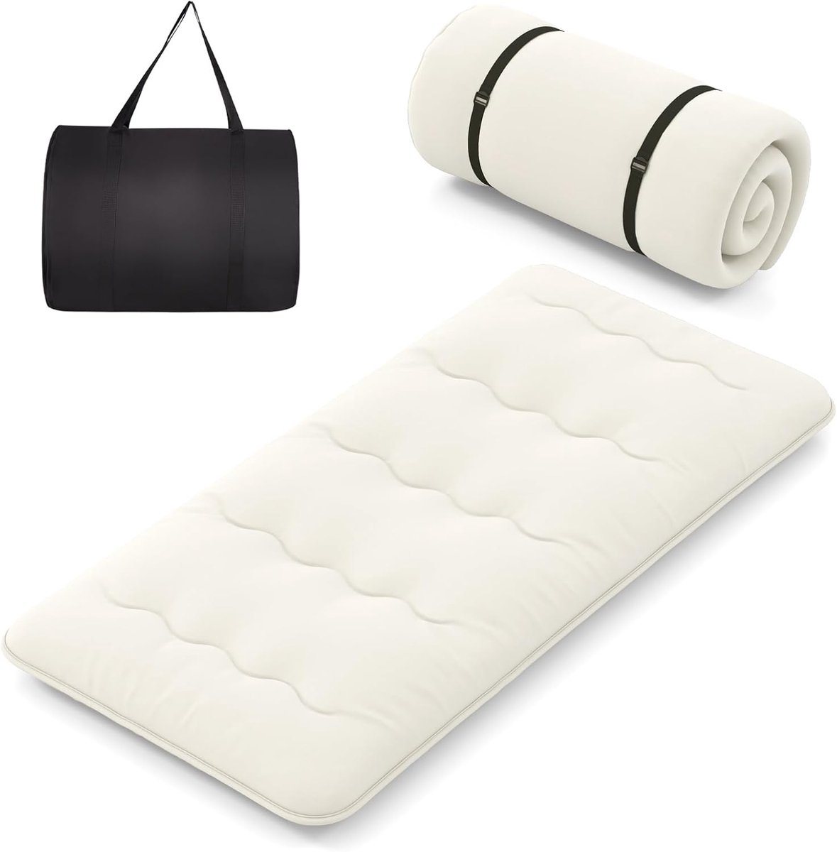 COSTWAY Japanse futon matras, tatami-mat, vloermat, vouwmatras met wasbare overtrek, opvouwbare slaapmat met draagtas, beige, 90 x 200 cm