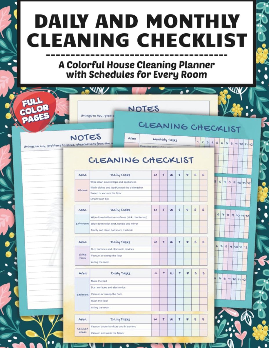 Daily and Monthly Cleaning Checklist: A Colorful House Cleaning Planner with Schedules for Every Room – Kitchen - ShopVlot