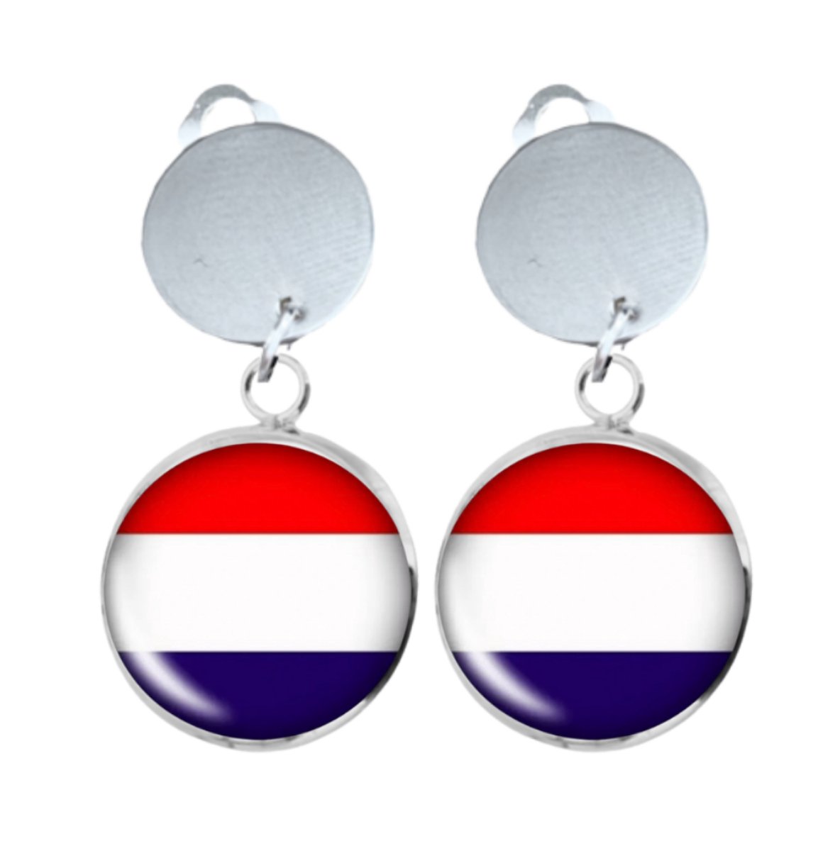 Clip oorbellen -zilverkleur- Nederlandse vlag- lang-geen gaatje- Charme Bijoux