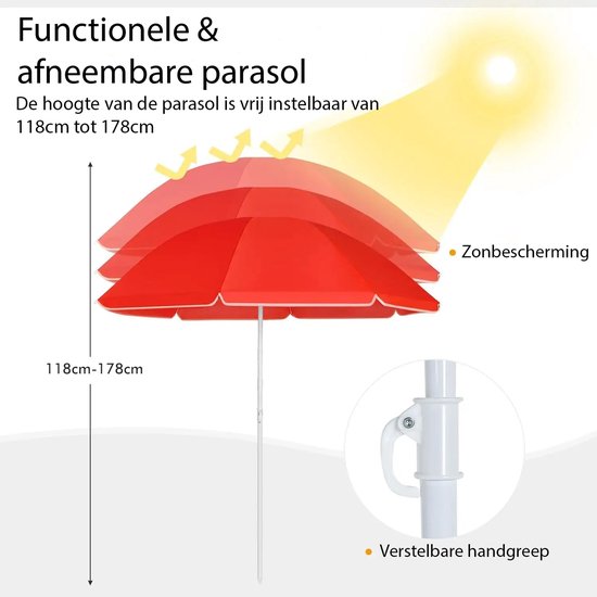 MokoHub 2-zits campingstoel - Kampeerstoelen met parasol - Opvouwbaar - Met bekerhouder - 160x55x85 cm - Rood — afbeelding 2