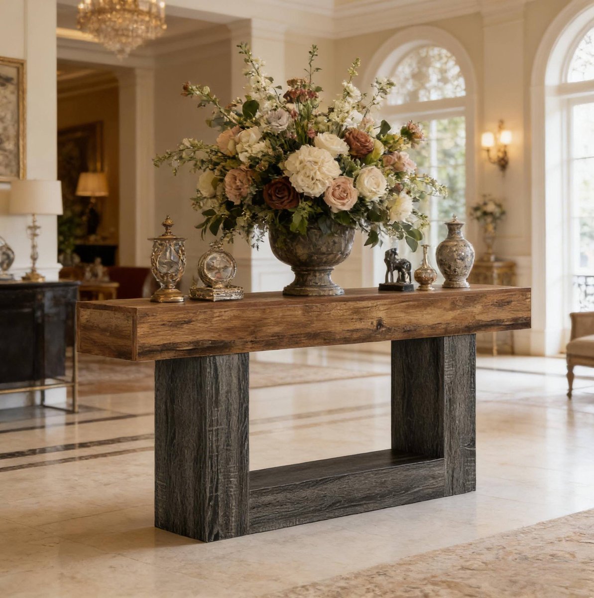 MODFU - Sidetable - Landelijk - Rechthoek - Grijs - Bruin - MDF - 160 Cm