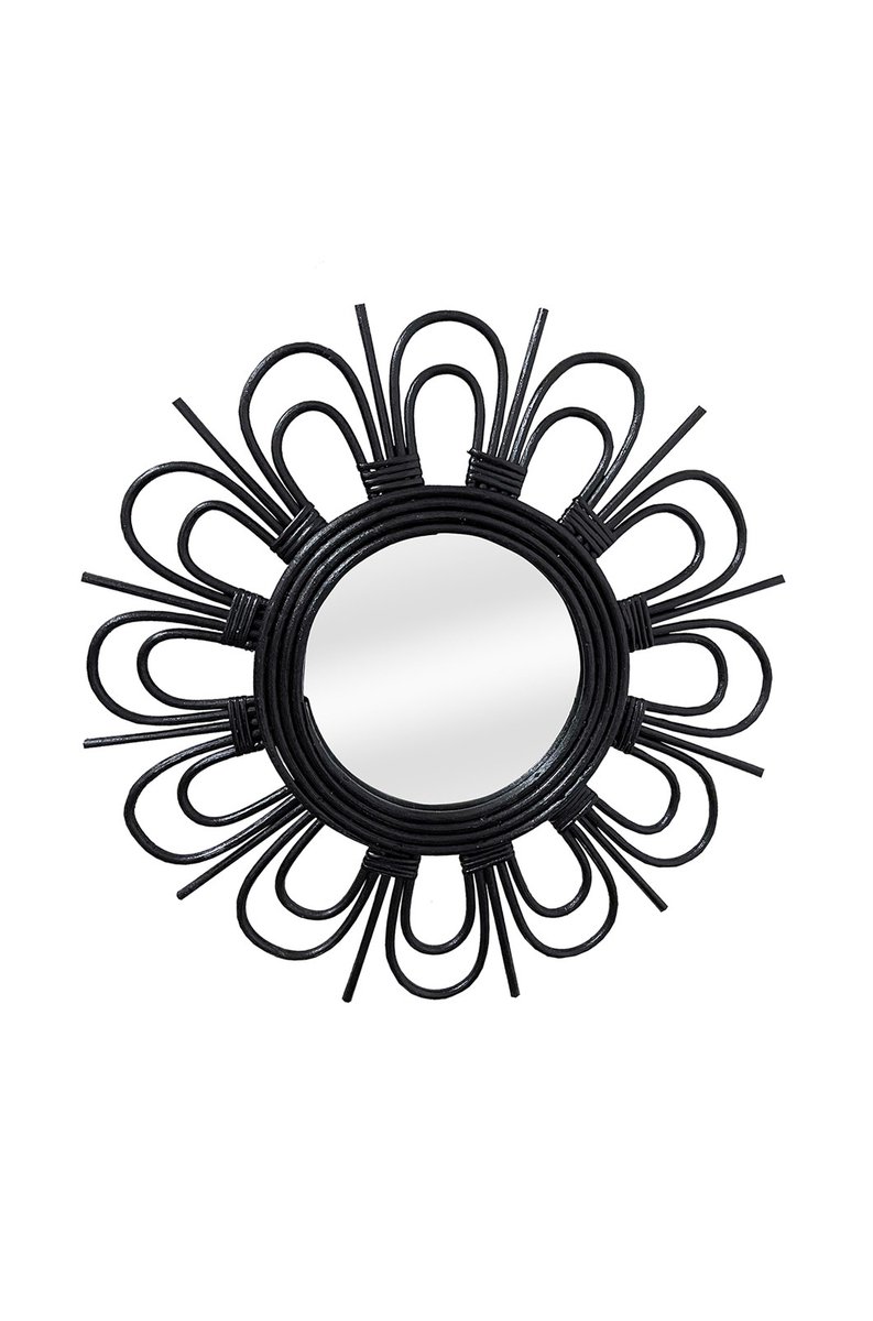 Padiro wandspiegel 43 x 43 x 2 cm - zwart - rotan - bloemvormig rotan frame