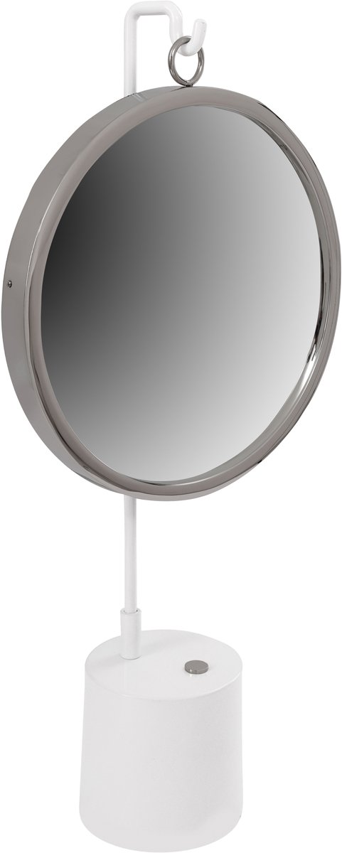 Padiro tafelspiegel 30 x 65 x 13 cm - wit en zilverkleurig - staal en spiegelglas - ronde spiegel op standaard