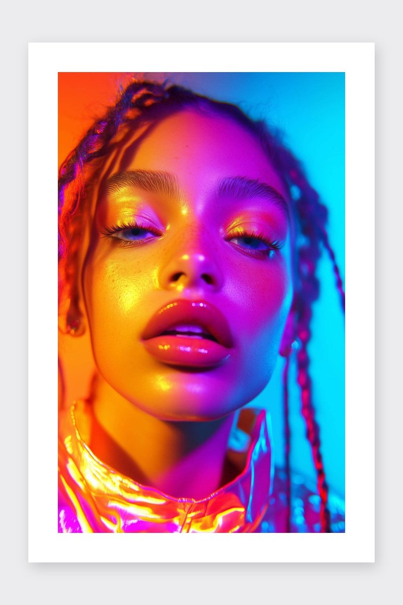 Meisje Poster - Vlechten - Stijlvolle - Portret - Mode - Levendig - Kapsel - posters - formaat 30x40cm - Wanddecoratie - BXS5246BY - Met kader - passe-partouts stijl