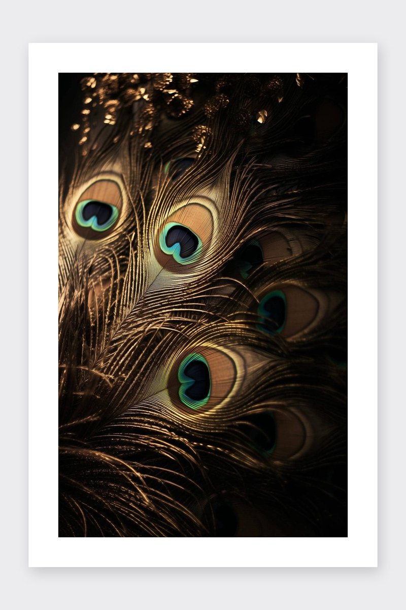 Pauwenveren Poster - Veer - Dieren - Natuur - Exotisch - Stijlvolle - Tropisch - posters - formaat 30x40cm - Wanddecoratie - BXS5291BY - Met kader - passe-partouts stijl