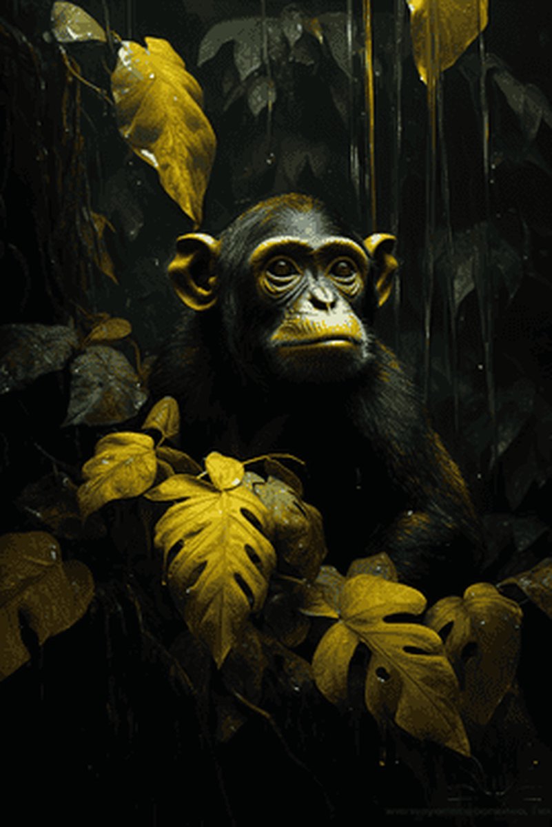 Natuurposter - Chimpansee - Apen - Oerwoud - Aquarel Stijl - posters - formaat 70x100cm - Wanddecoratie - L1463CW