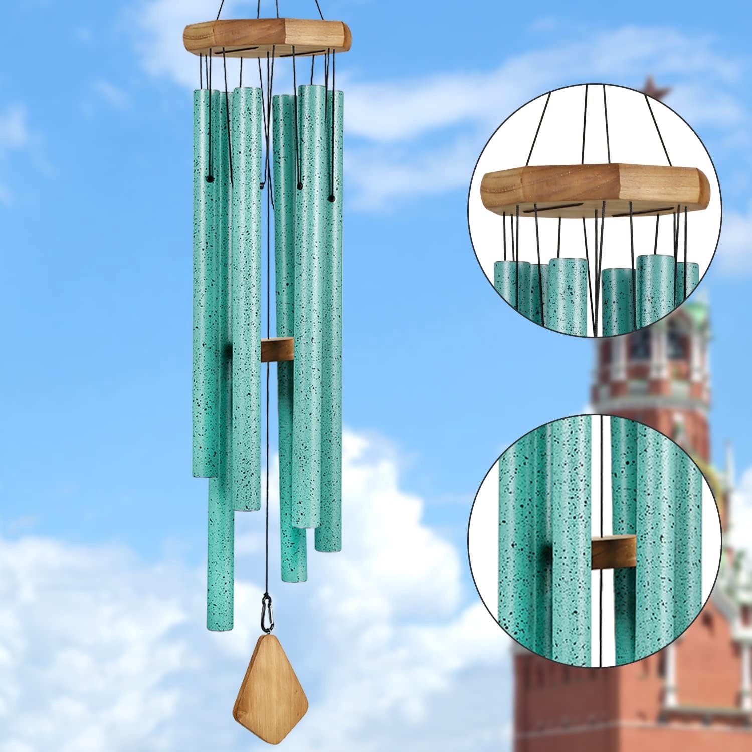 Grote windgong buiten diepe toon, 42 inch gedenkteken windgong openingsruimte, grote turkoois patina windgong voor buitentuin, tuin, terras, decor (Blauwe patina, groot, 44)