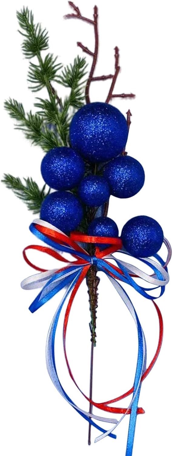 Onafhankelijkheidsdag bloemensteel, 32 cm patriottische ambachtelijke bloem met schuimbal en ijzeren draadsteel voor decoraties op 4 juli