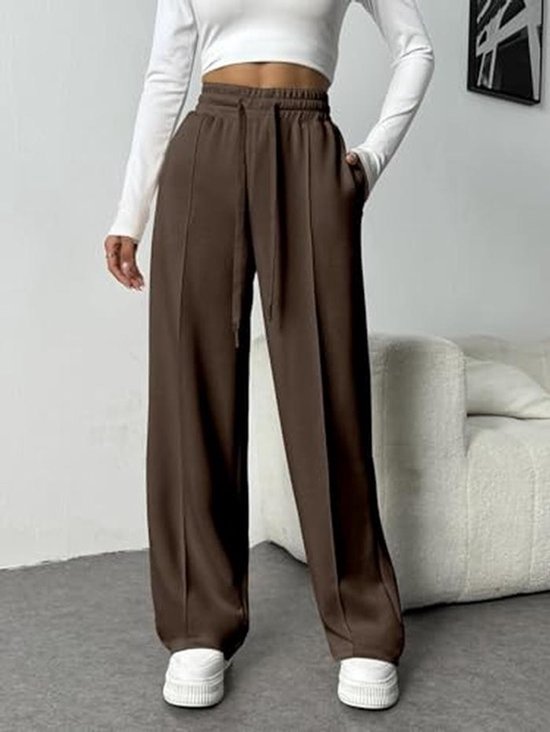 Damesjoggingbroek met hoge taille - Sportbroek met wijde pijpen - elastische band en twee zakken — afbeelding 3