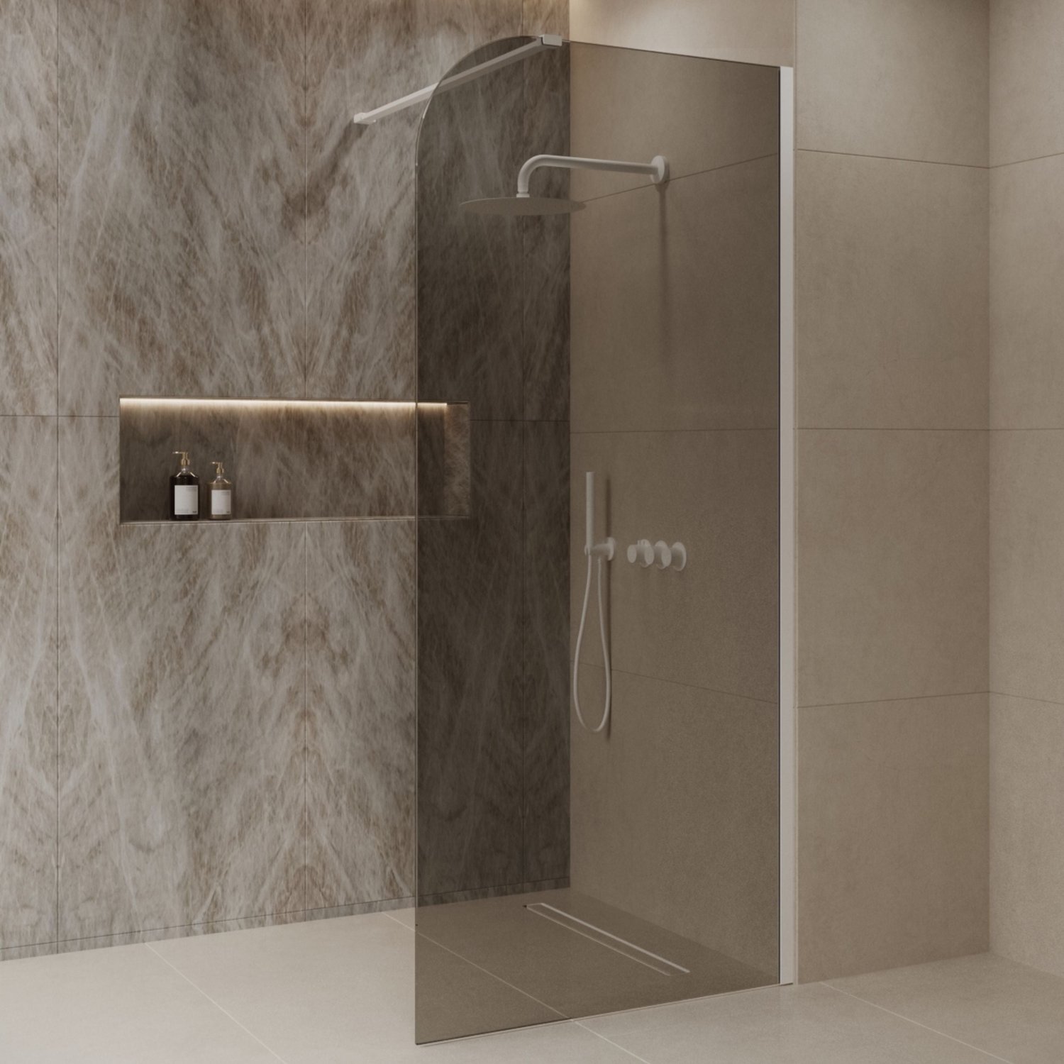 Sanitado Dalis Curve Inloopdouche Rookglas Mat Wit Profielen 80x200 cm