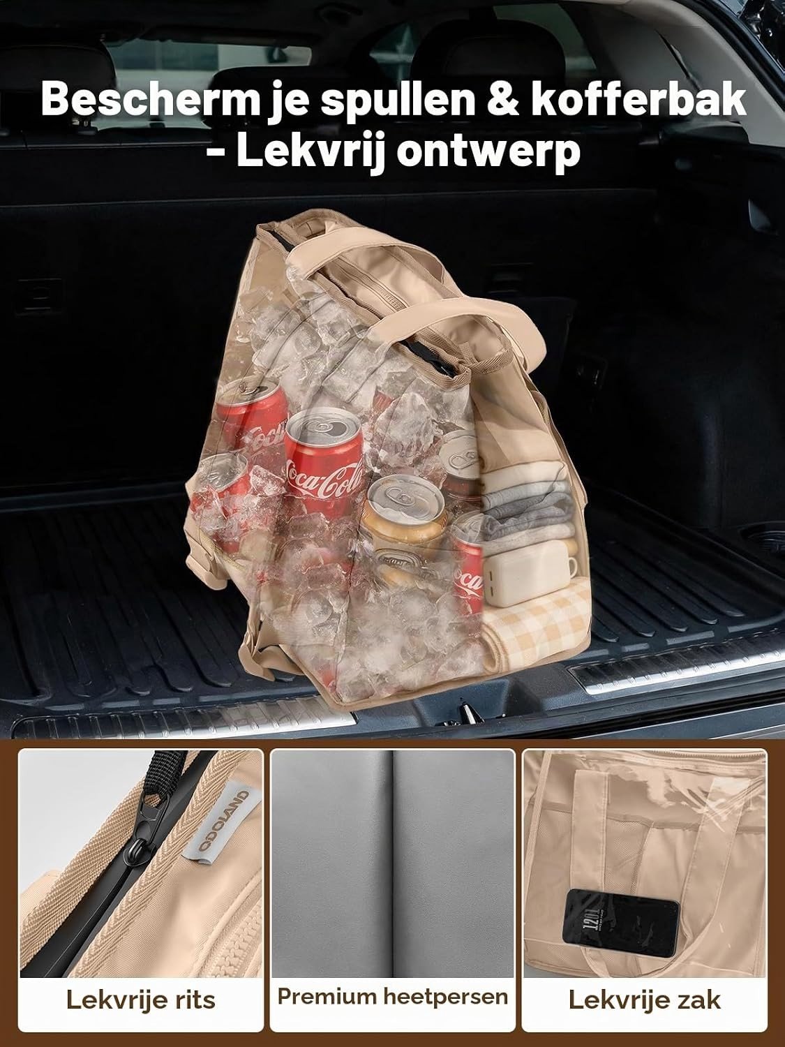 Vouwbare koeltas met 12 uur koeling, lekvrij en isolerend, perfect voor winkelen, picknicks, strand en kamperen