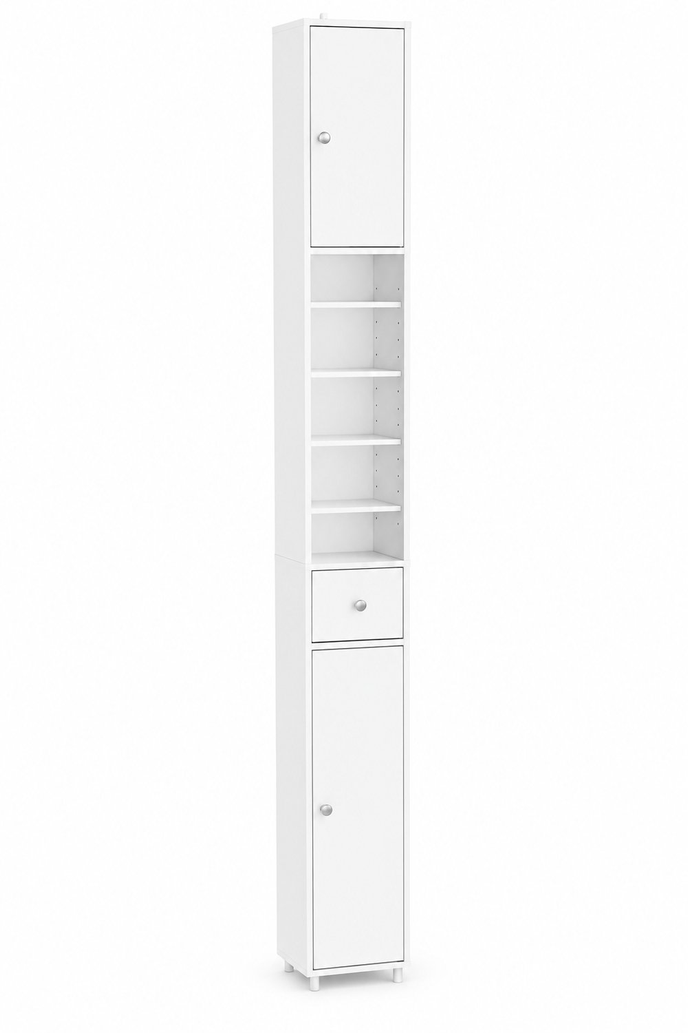 DeltaMerch Badkamerkast - Opbergkast - 180x20x20 cm - Verstelbare Planken & Lade - 2 deuren - Vochtbestendig - MDF - Wit