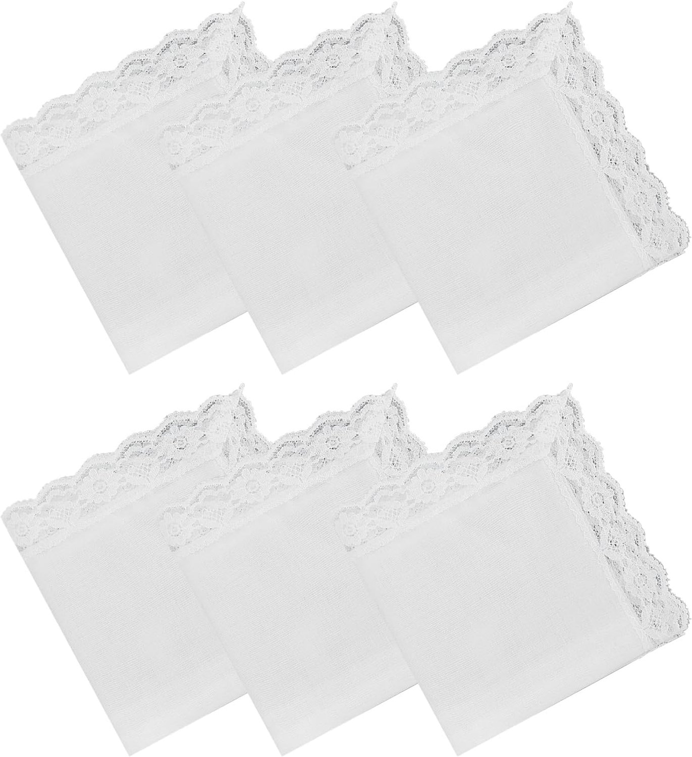 Set van 6 katoenen zakdoeken voor dames, wit, kanten zakdoeken voor dames, jaren 60, zacht en zuiver