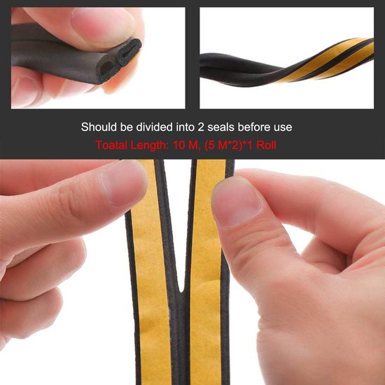 Zelfklevende Dichtband voor Deuren en Ramen, Geluiddempende Rubber Foam Strip, Isolatie en Energiebesparing, 10 Meter, Zwart — afbeelding 3