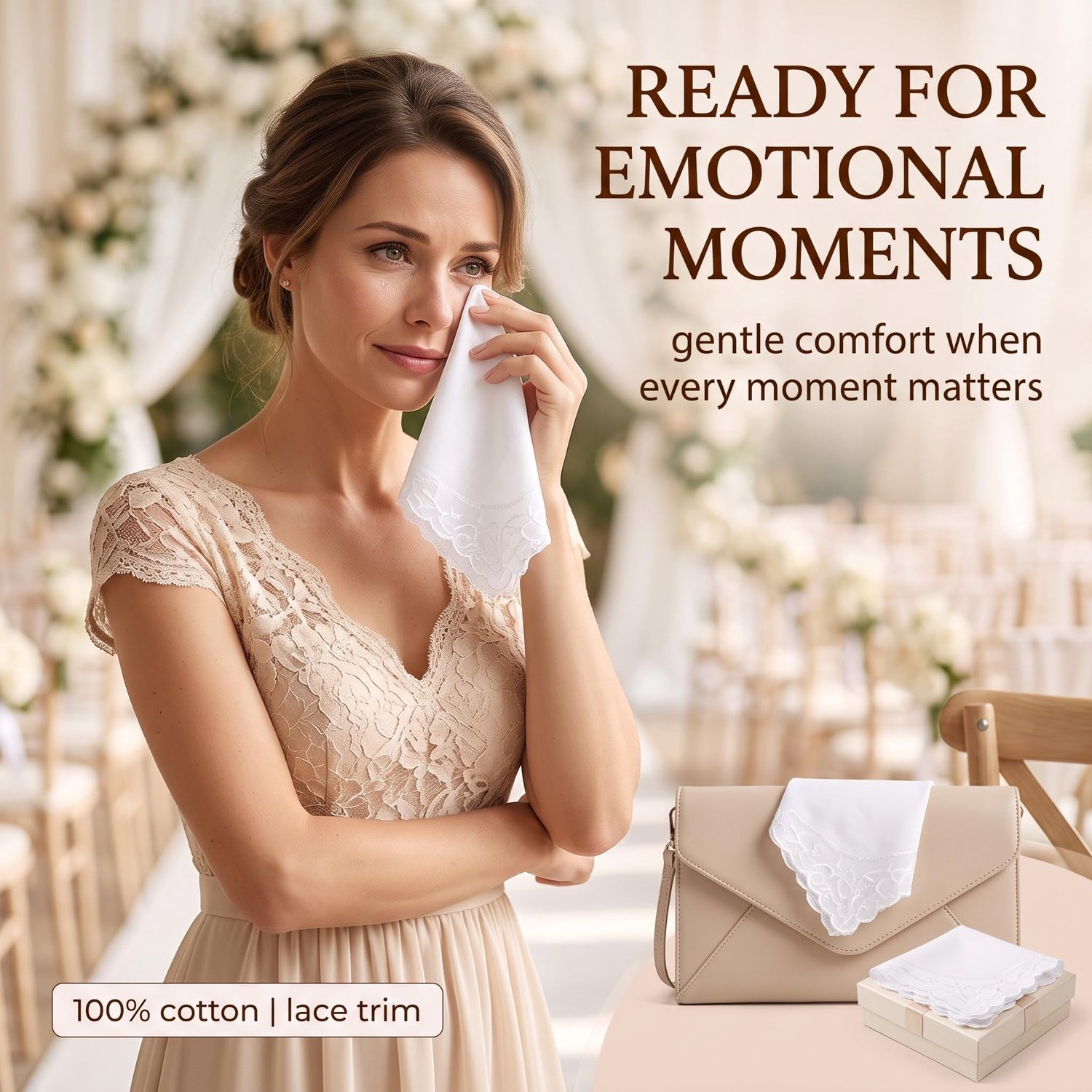 MLRUQRX Zakdoeken bruiloft 3 stuks wit katoen geborduurde tas bruid elegant geschenk speciale gelegenheden