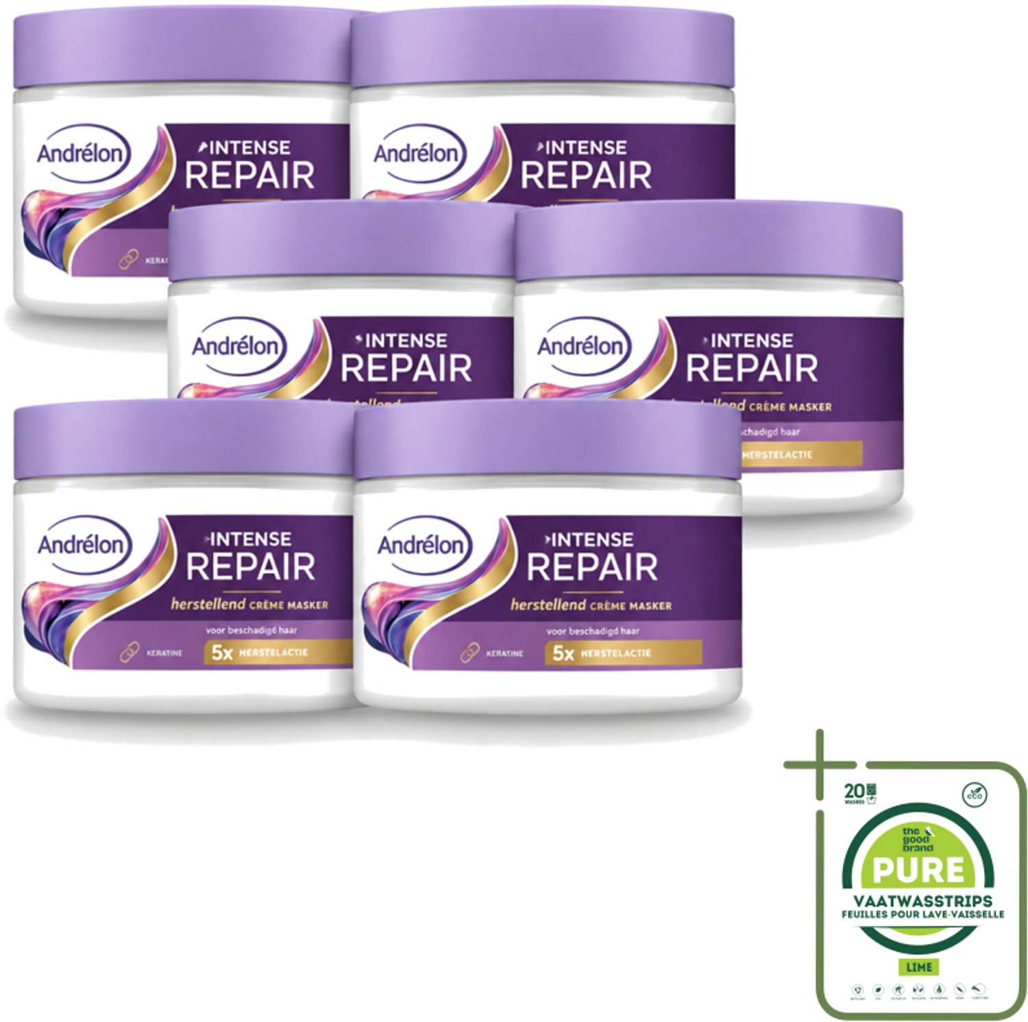 6 x Andrélon – Crème Haarmasker – Intense Repair – 300 ml - Grootverpakking - Vaatwasstrips - Haarkracht - Haarherstel - Keratine - Beschadigd Haar - Haarverzorging