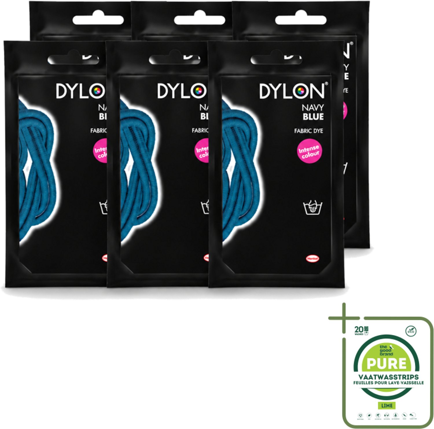 6 x DYLON – Textielverf Handwas – Navy Blue – 50 g - Grootverpakking - Vaatwasstrips - Navy Blue - Marineblauw - Textielverf - Handwas - Kleurstof