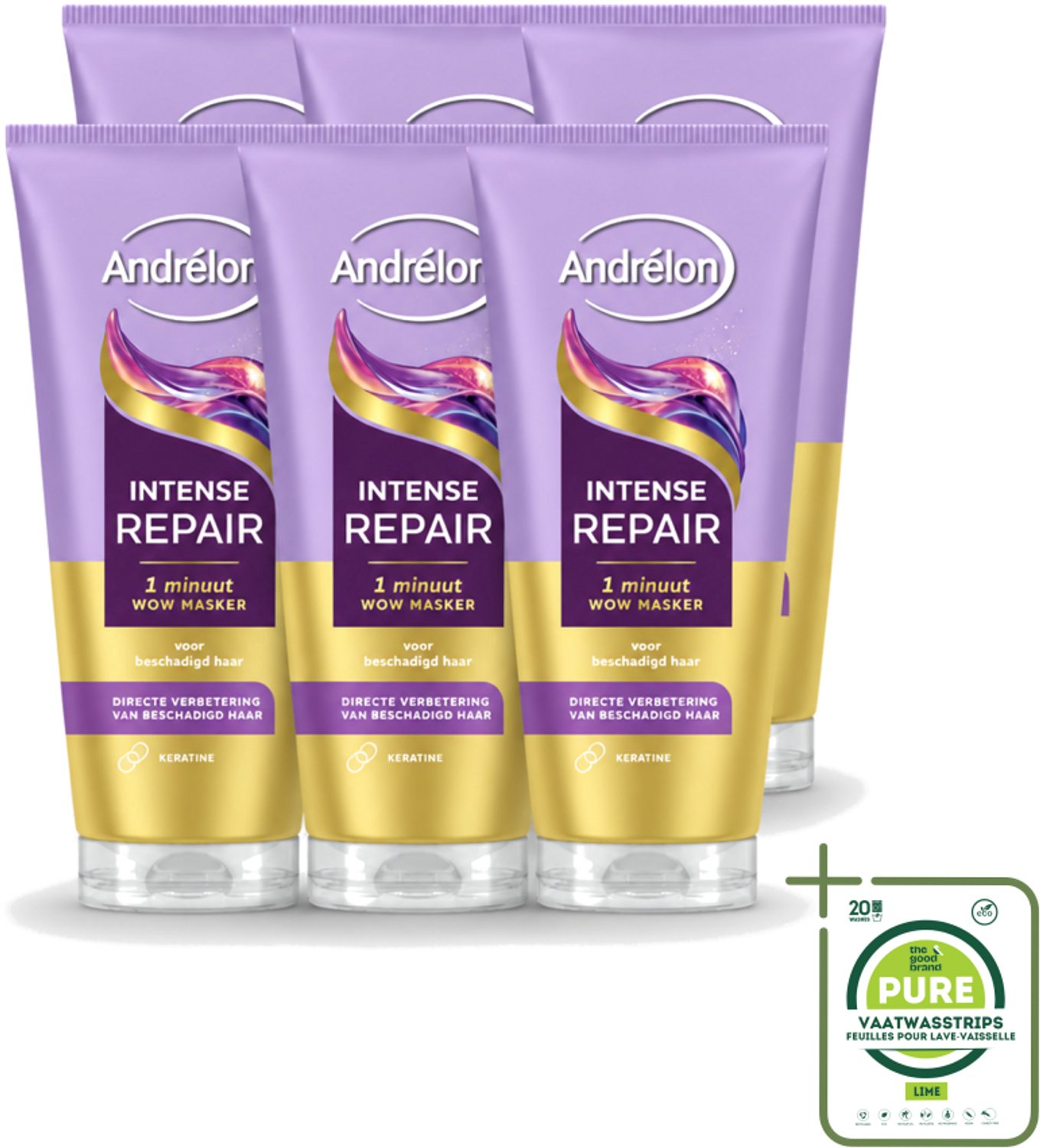 6 x Andrélon – Haarmasker WOW – Intense Repair – 180 ml - Grootverpakking - Vaatwasstrips - Haarkleur - Haarschade - Haarherstel - Haarverzorging - Keratine