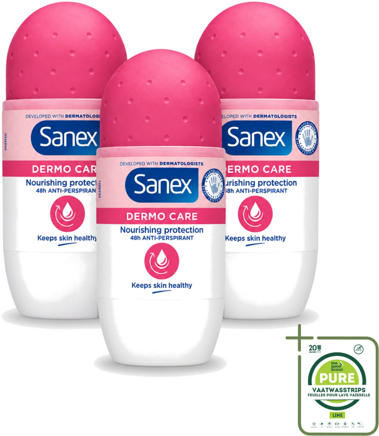 3 x Sanex – Deodorant Roller – Dermo Care 48H Antiperspirant - 50 ml - Grootverpakking - Antiperspirant 48h - Roll-on Antiperspirant - Huidverzorging - Zweetvermindering - Geurvermindering
