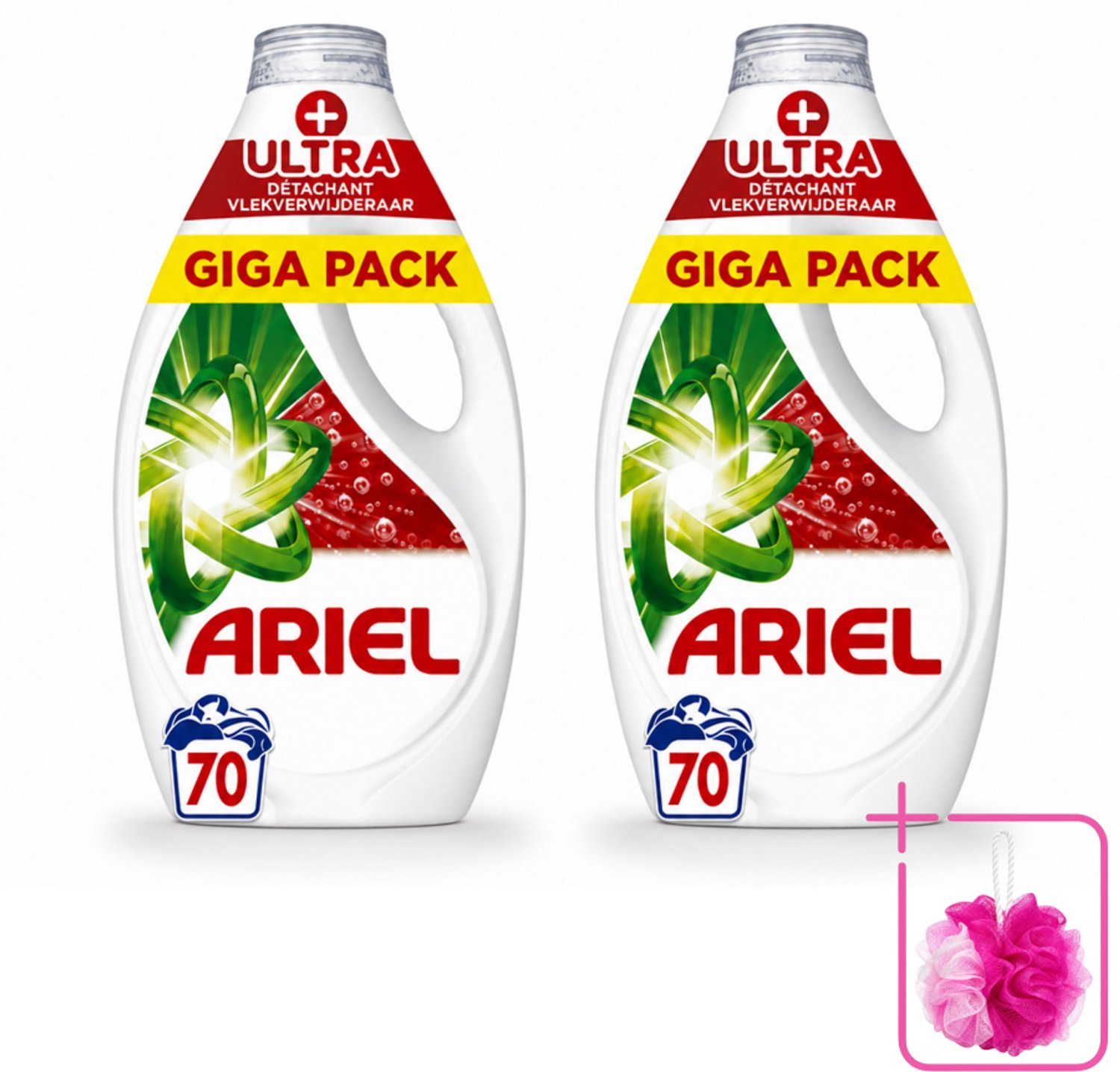 2 x Ariel - Vloeibaar Wasmiddel - +Ultra Vlekverwijderaar - 70 Wasbeurten - 3150 ml - Bulkverpakking - Vlekverwijderaar - Douchemop - Wasmiddel