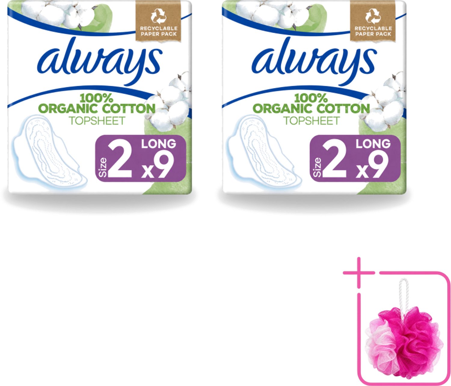 2 x Always - Maandverband - Long - Cotton Protection - Met Vleugels - 9 Maandverband - Bulkverpakking - Maandverband - Douchemop - Katoen