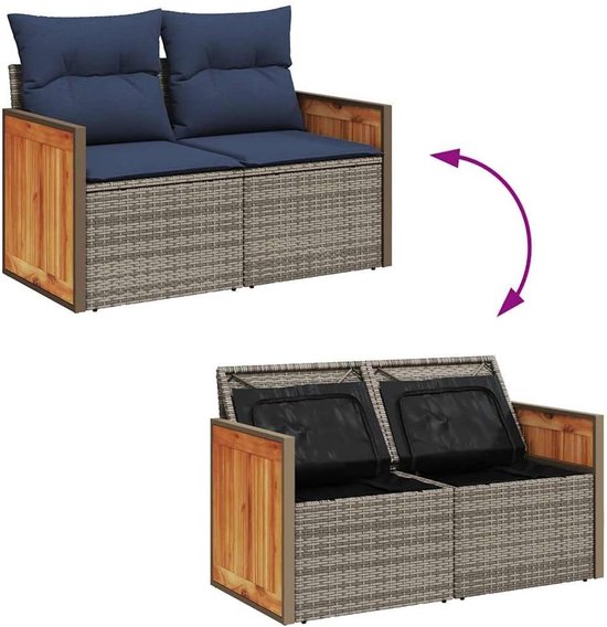 Poly rattan waterdicht opbergvak loungestoel grijs — afbeelding 2
