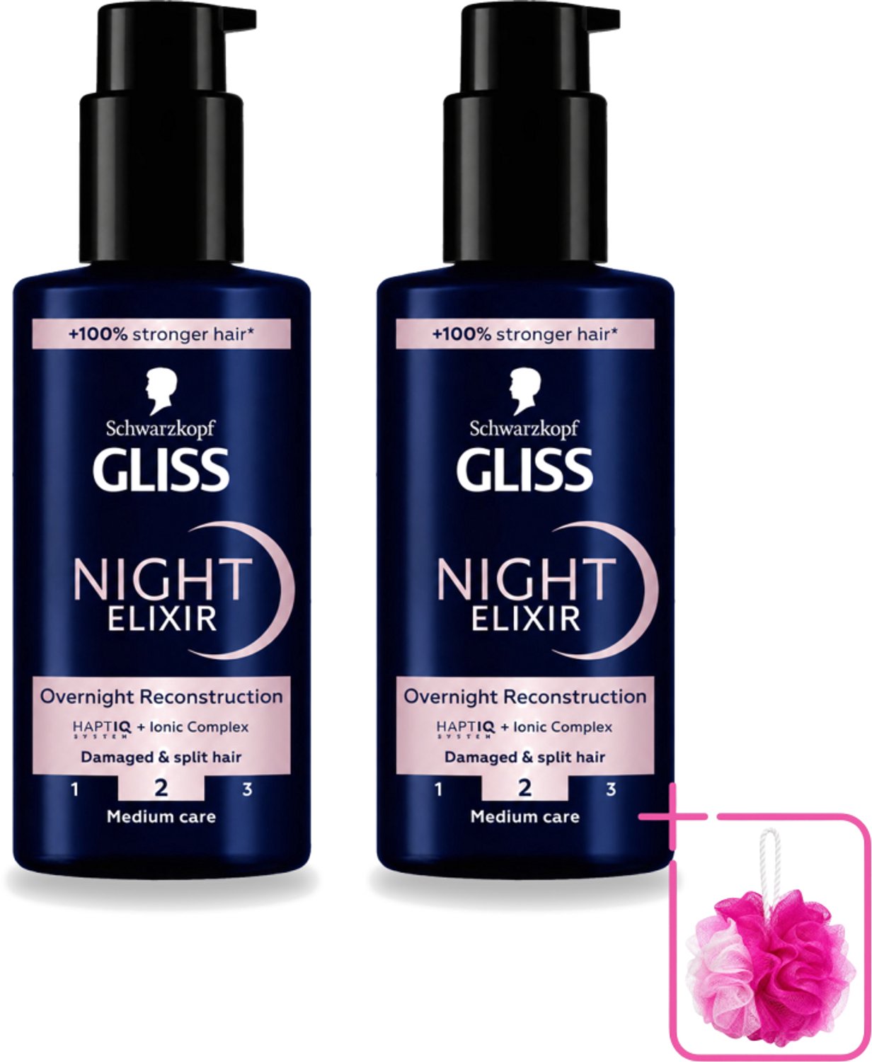 2 x Gliss - Haarserum - Night Elixer Overnight Reconstruction - Tegen Gespleten Haarpunten - 100 ml - Bulkverpakking - Haarschade - Douchemop - Gespleten haarpunten
