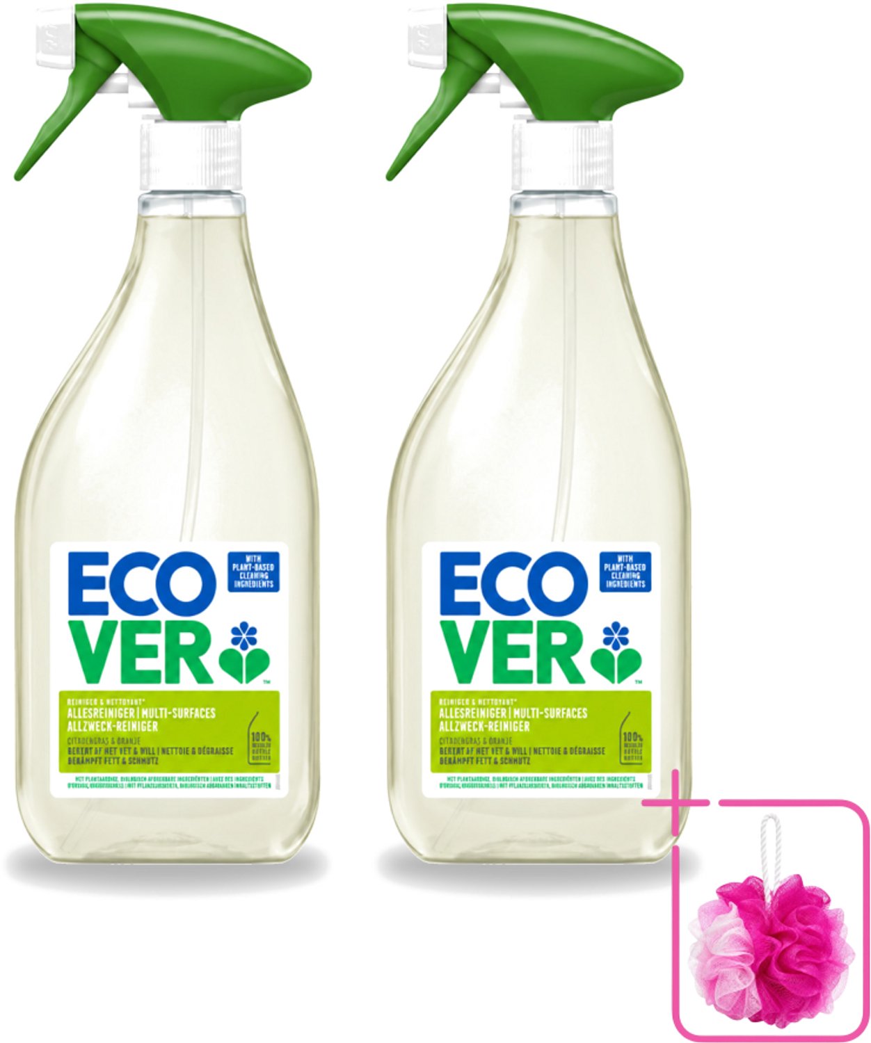 2 x Ecover - Allesreiniger Spray - Citroengras & Sinaasappel - 500 ml - Bulkverpakking - Schoonmaken - Douchemop - Reinigingsmiddel
