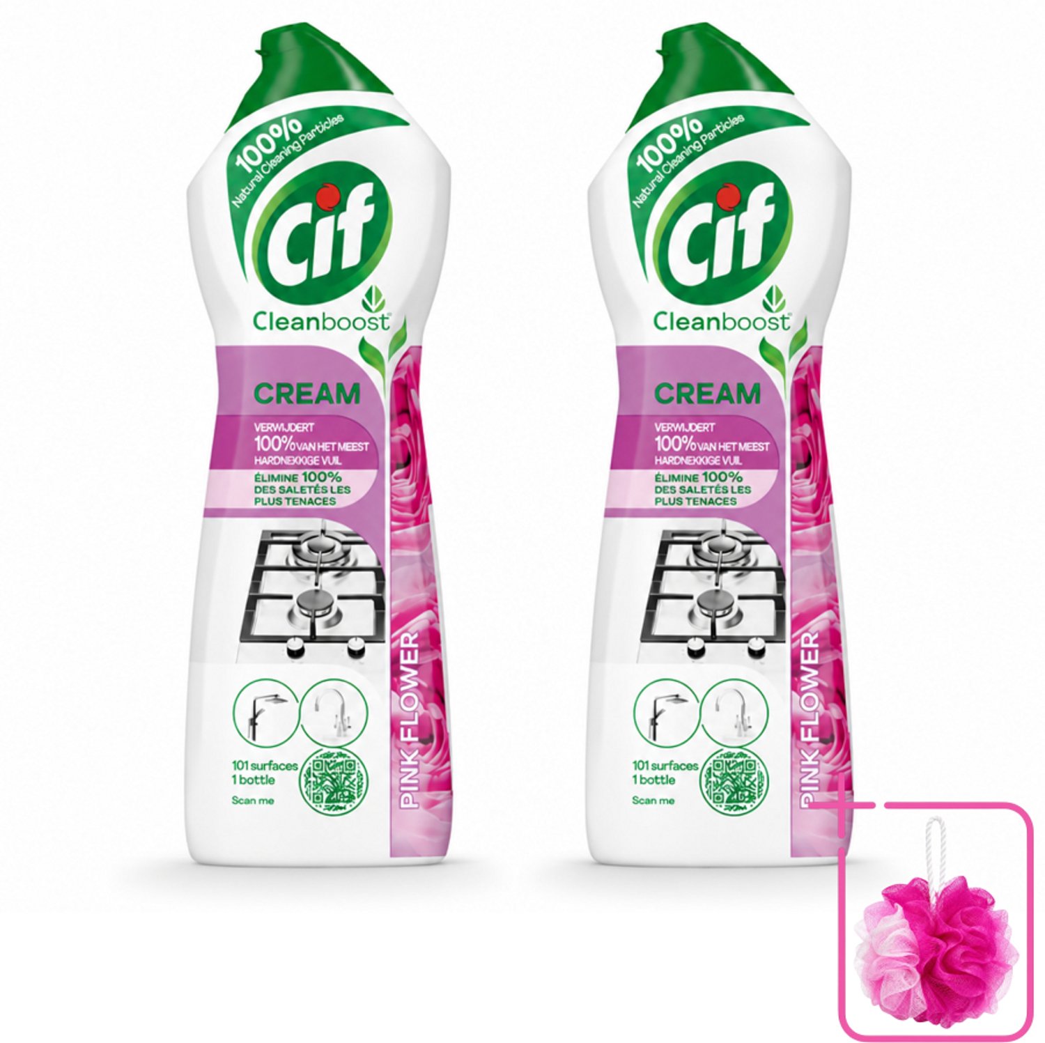 2 x Cif Cream Pink Flower - Schuurmiddel - Tegen Hardnekkig Vuil - Frisse Bloemengeur - 750 ml - Bulkverpakking - Schoonmaken - Reinigen