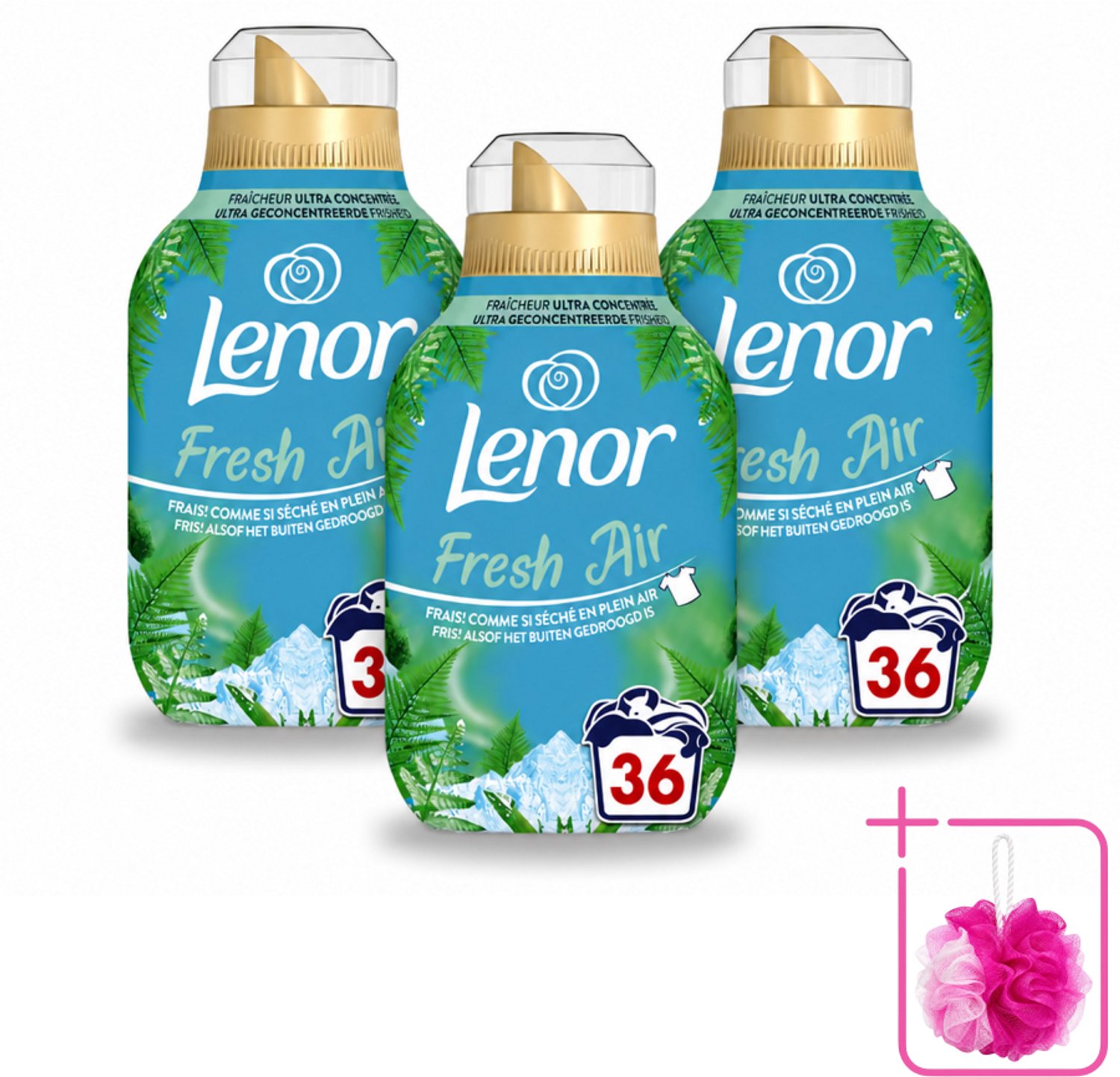 3 x Lenor - Wasverzachter - Fresh Air Noorderlicht - Ultra Geconcentreerd - 36 Wasbeurten - Bulkverpakking - Wasverzachter - Douchemop - Frisheid