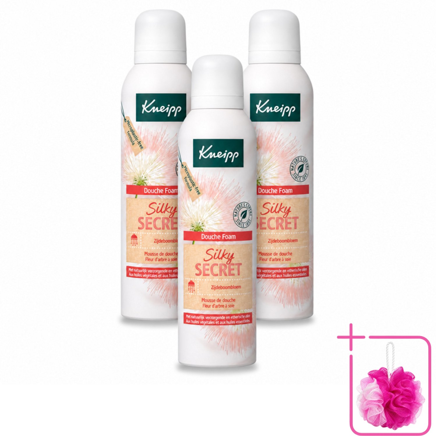 3 x Kneipp - Douche schuim - Silky Secret - Zijdeboombloesem - 200 ml - Bulkverpakking - Douche foam - Douchemop - Zijde