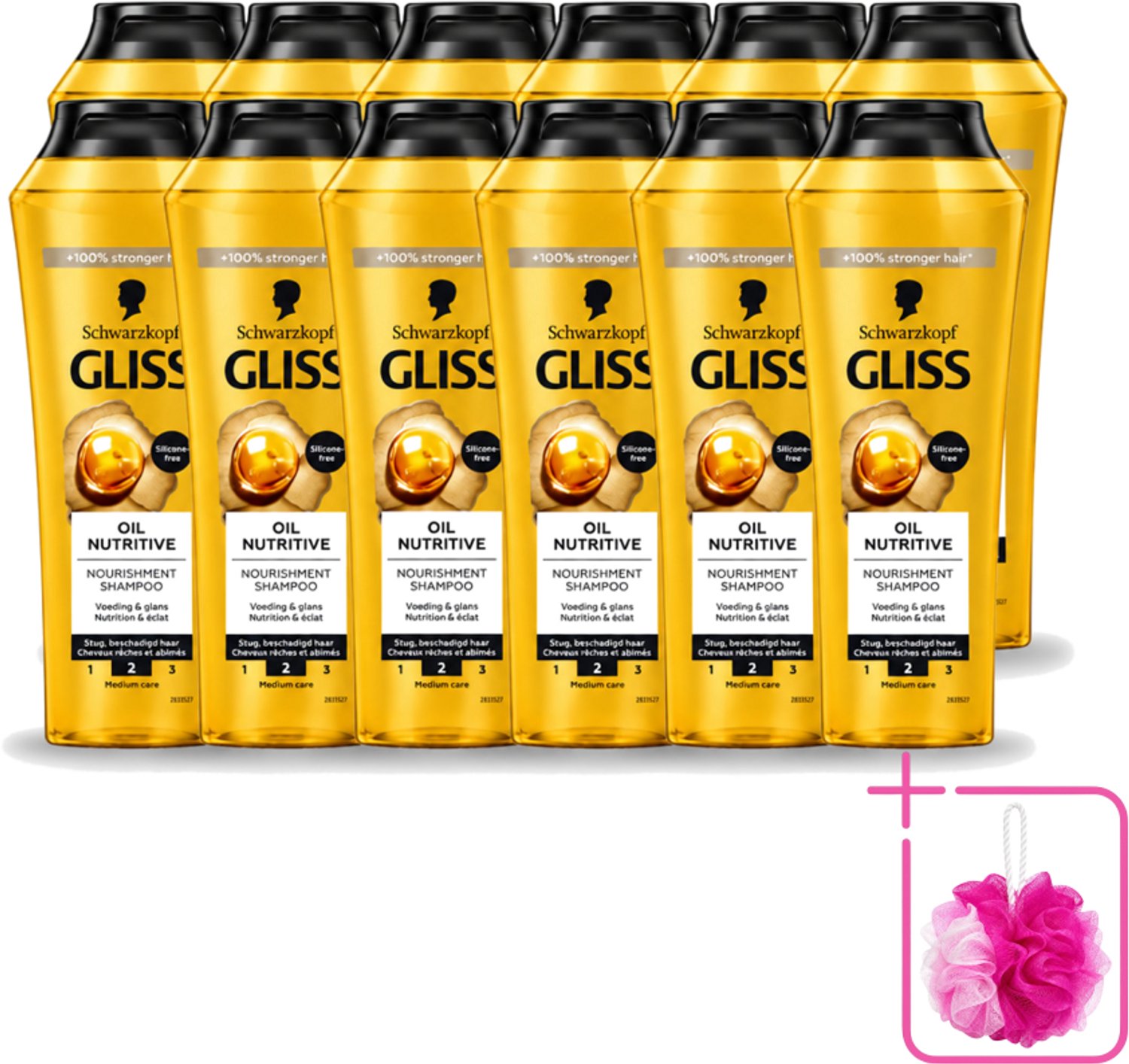 12 x Gliss - Shampoo - Oil Nutritive - Voor Voedend en Zijdezacht Haar - 250 ml - Bulkverpakking - Voedend haarverzorging - Douchemop - Lang haar