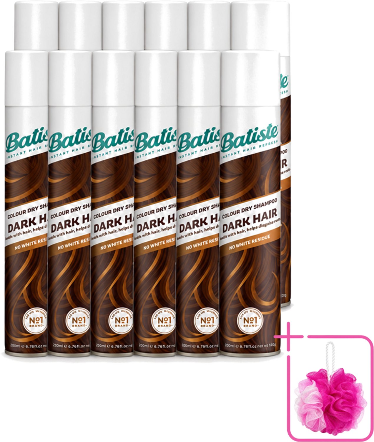 12 x Batiste - Dark & Deep Brown - Droogshampoo - Speciaal Voor Donkerbruin Haar - Verfrist en Geeft Volume - 200ml - Bulkverpakking - Donker haar - Douchemop - Droogshampoo