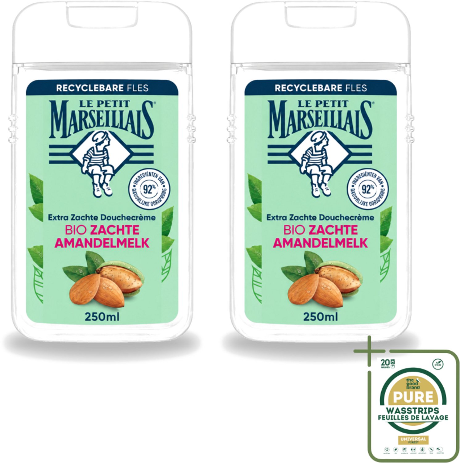 2 x Le Petit Marseillais – Douchecrème – Zoete Amandel – Hydraterend – 250 ml - Wasstrips - Douchecrème - Amandel - Hydraterend - Zachte Reiniging - Natuurlijke Ingrediënten