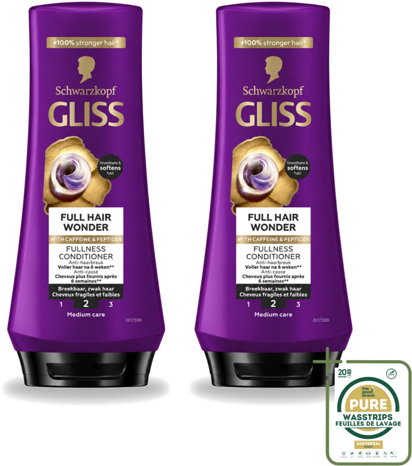 2 x Gliss Conditioner Full Hair Wonder - 200 ml - Wasstrips - Haarverzorging - Volume - Haarversterking - Fijn Haar - Dun Haar