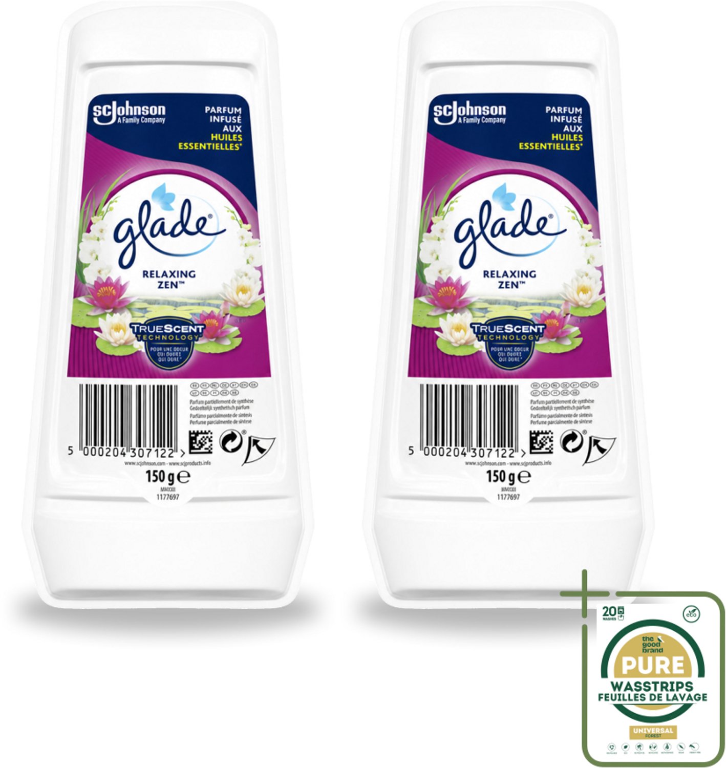 2 x Glade – Luchtverfrisser Gel – Relaxing Zen – 150 g - Wasstrips - Luchtverfrisser Gel - Ontspannende Geur - Geur Neutraliseren - Langdurige Frisheid - Essentiële Oliën