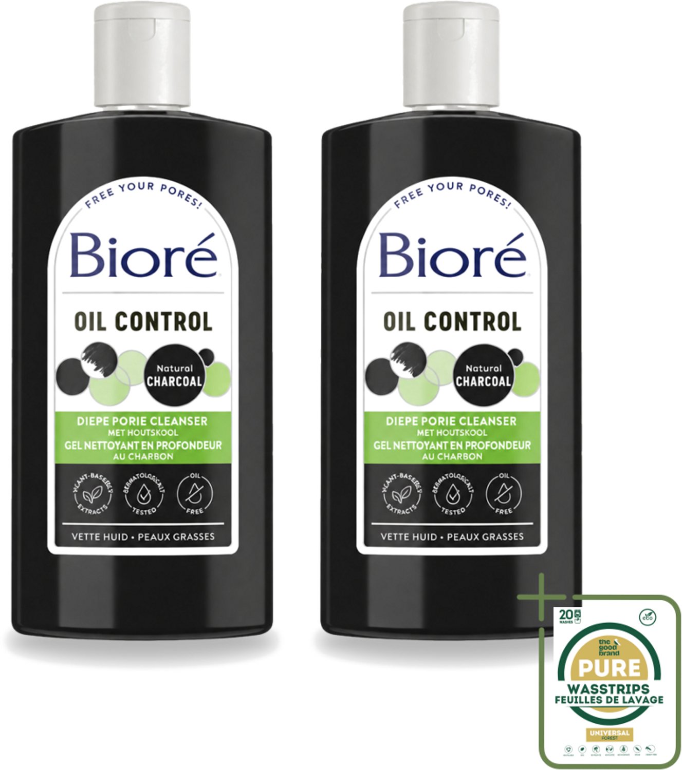 2 x Bioré – Houtskool Reinigingsgel – Gezichtsreiniger – 200 ml - Wasstrips - Gezichtsreiniger - Houtskool - Diepe Reiniging - Poriën Reinigen - Vet Huid