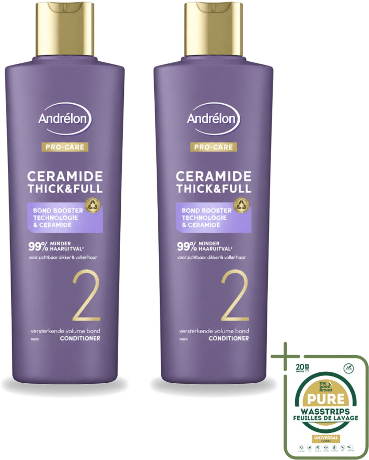 2 x Andrélon – Conditioner – Pro Care Ceramide Thick & Full – 250 ml - Wasstrips - Haarverdikking - Haarversterking - Haaruitval - Haarbreuk - Ceramide