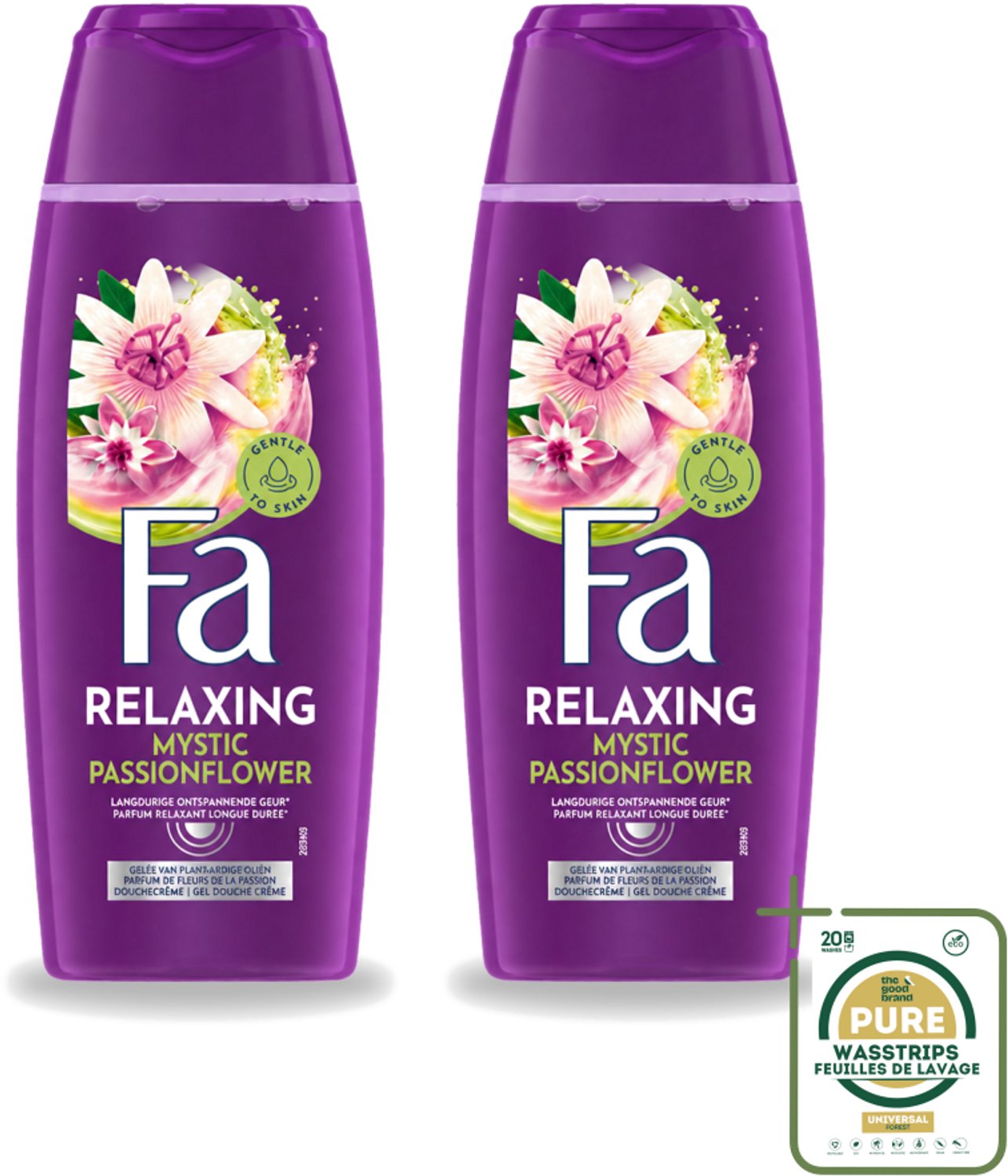 2 x Fa – Douchegel – Mystic Moments Shea Butter & Passion Flower – 250 ml - Wasstrips - Douchegel - Hydraterende Douchegel - Shea Butter - Passiebloesem - Luxe Douchegel