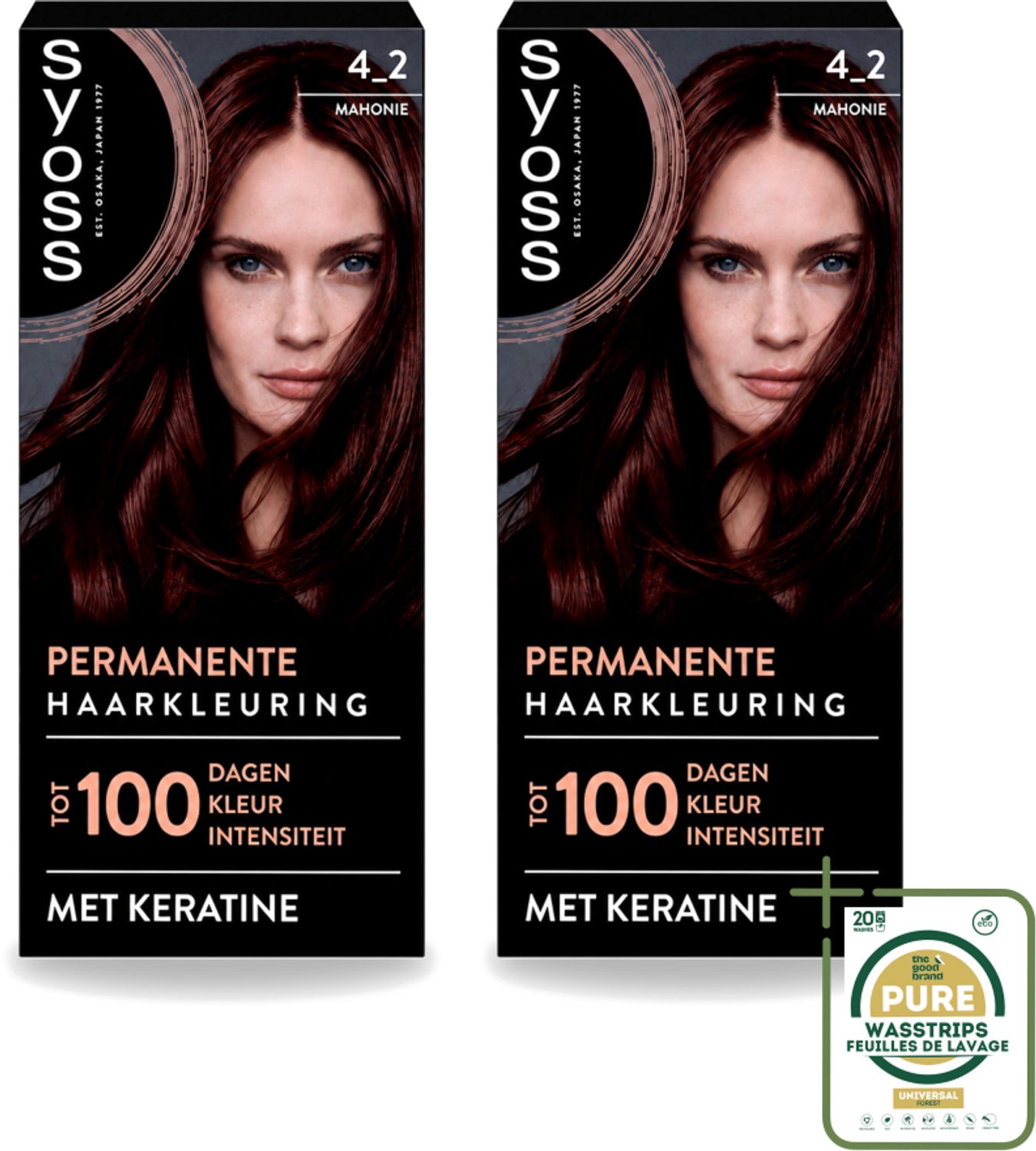 2 x SYOSS - Coloration 4-2 Mahonie - Haarverf - Grijsdekking - Vermindert Haarbreuk - Wasstrips - Haarverf - Grijsdekking - Permanent Haarverf - Keratine - Haarkleur