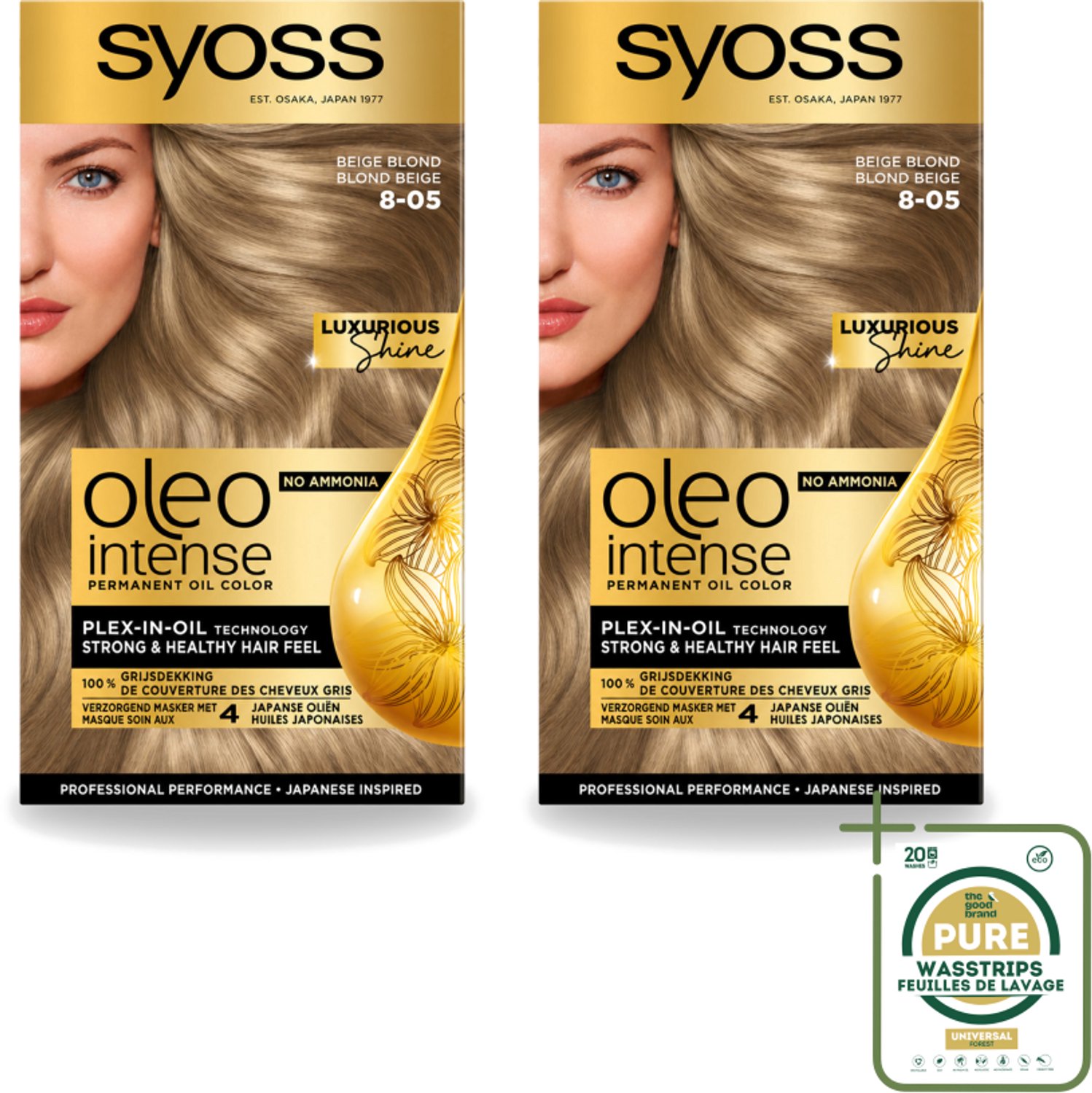 2 x SYOSS - Oleo Intense 8-05 Beige Blond - Haarverf - Zonder Ammoniak - Grijsdekking - Langdurige Kleur - Wasstrips - Haarverf - Haarkleur - Grijsdekking - Zonder Ammoniak - Olieformule