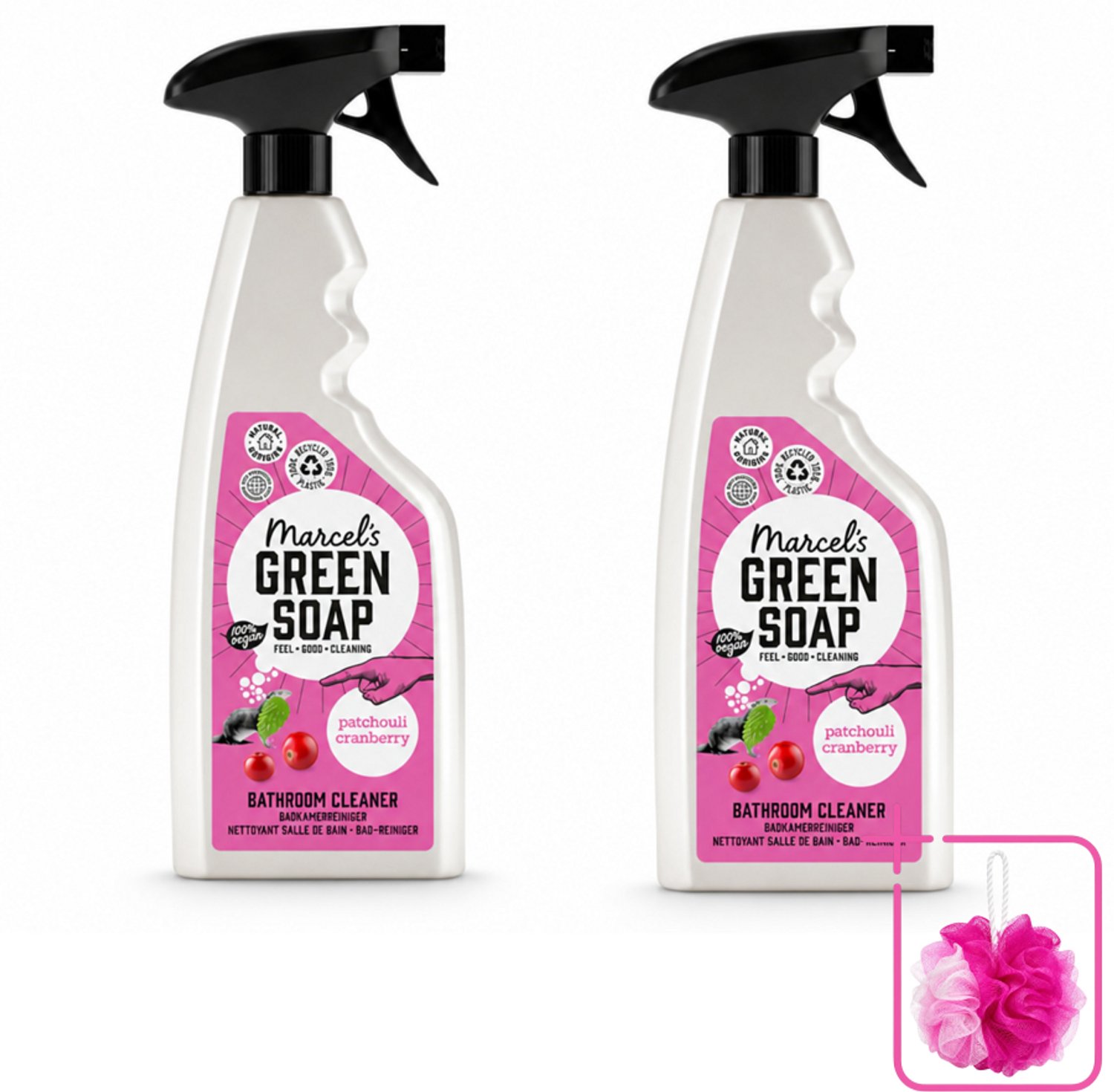 2 x Marcel's Green Soap - Badkamerreiniger - Patchouli & Cranberry - Krachtige werking - 500 ml - Bulkverpakking - Badkamerreiniger - Douchemop - Zeepresten verwijderen