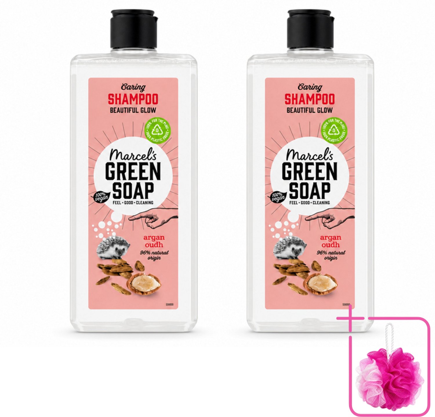 2 x Marcel's Green Soap - Shampoo - Argan & Oudh - Versterkt & verzorgt - 300 ml - Bulkverpakking - Haarverzorging - Douchemop - Natuurlijke shampoo