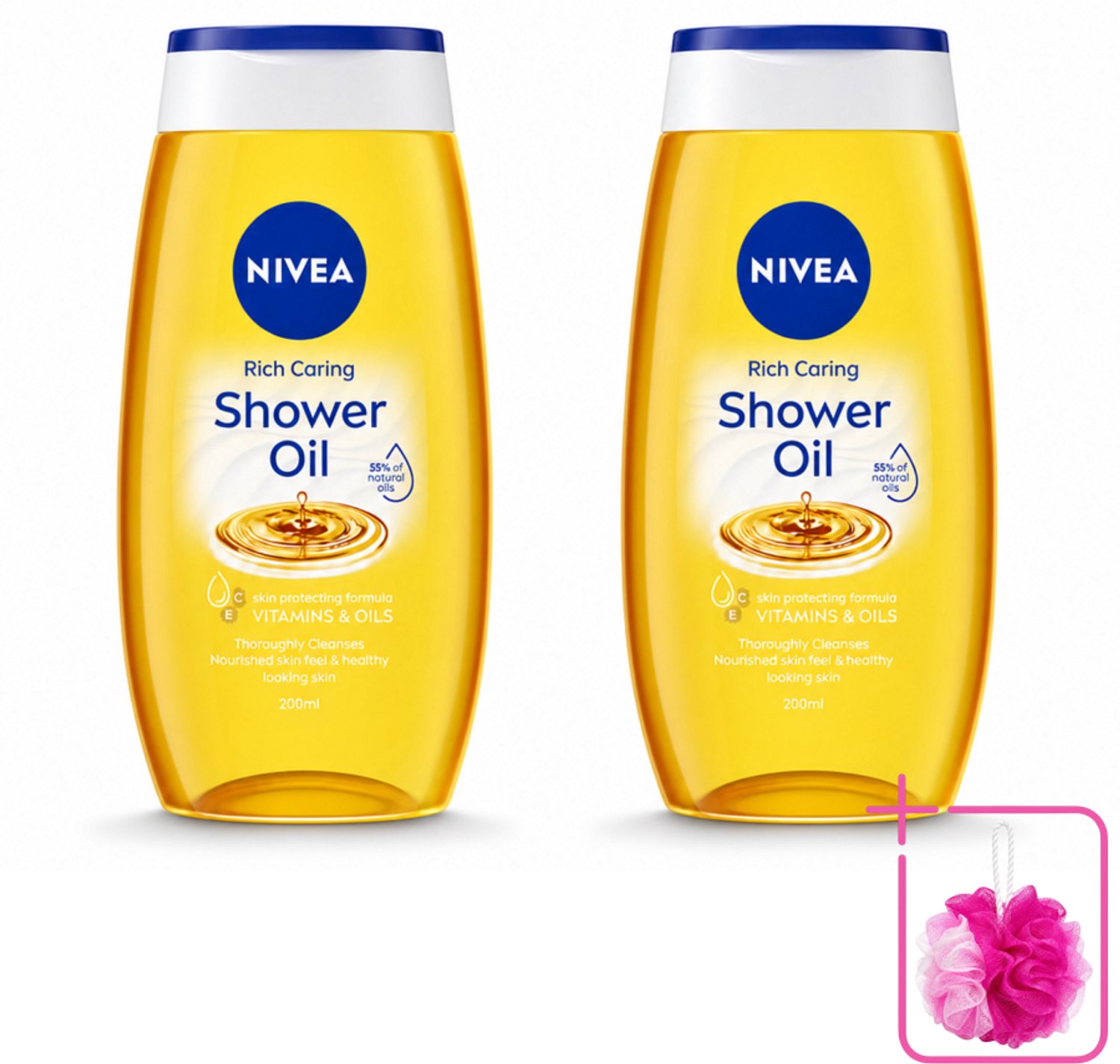 2 x NIVEA - Doucheolie - Natuurlijke Doucheolie - 200 ml - Bulkverpakking - Doucheolie - Douchemop - Natuurlijke oliën