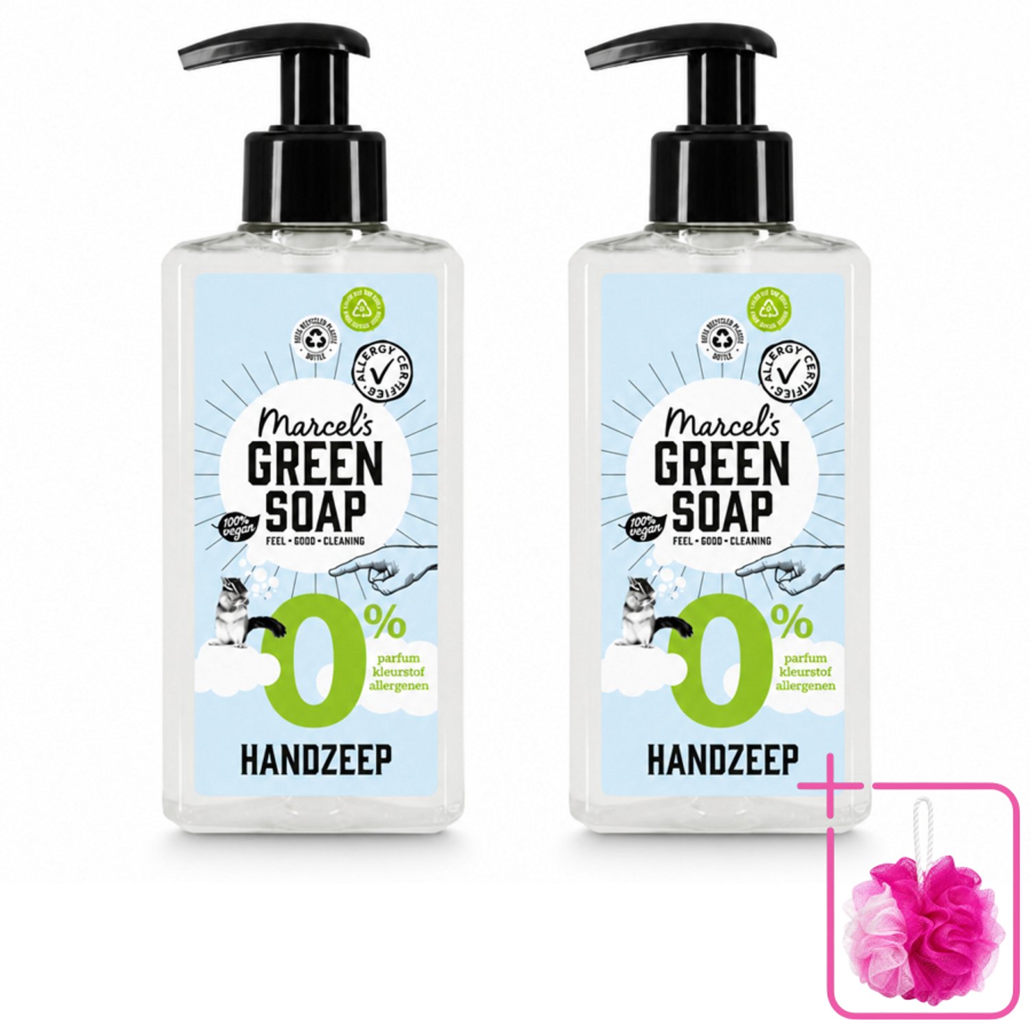 2 x Marcel's Green Soap - Handzeep 0% - Zachte verzorging - 250 ml - Bulkverpakking - Handzeep 0% - Douchemop - Gevoelige huid