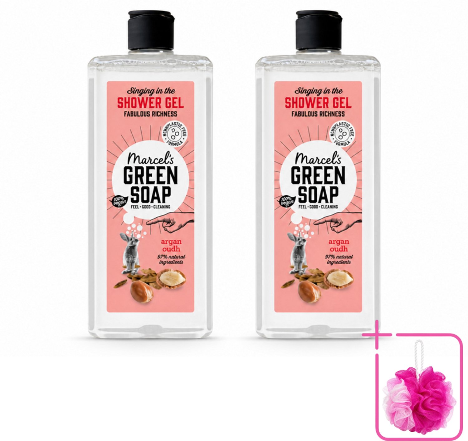 2 x Marcel's Green Soap - Douchegel - Argan & Oudh - Verzorgend & zacht - 300 ml - Bulkverpakking - Douchegel - Douchemop - Argan