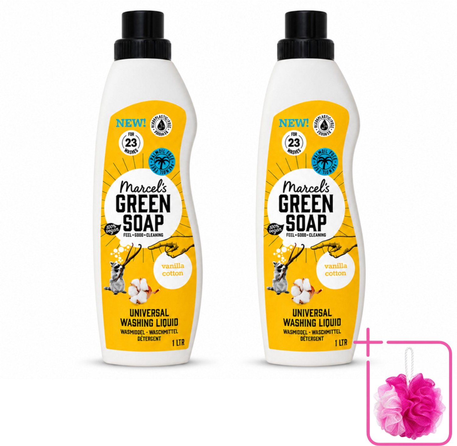 2 x Marcel's Green Soap - Vloeibaar Wasmiddel - Katoen & Vanille - Effectief & natuurlijk - 23 Wasbeurten - 1 Liter - Bulkverpakking - Wasmiddel - Douchemop - Natuurlijke zeep