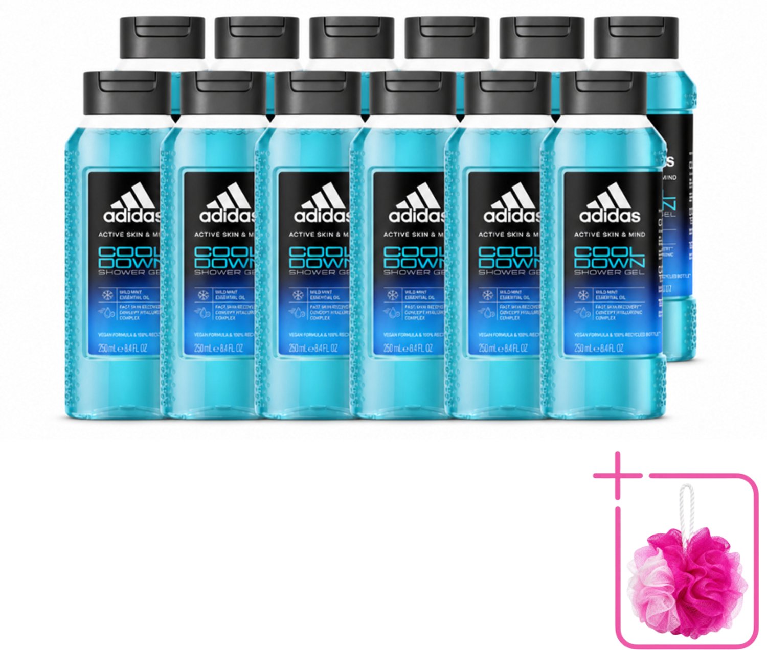 12 x Adidas – Douchegel – Active Skin & Mind Cool Down – 250 ml - Bulkverpakking - Douchegel - Douchemop - Verkoeling
