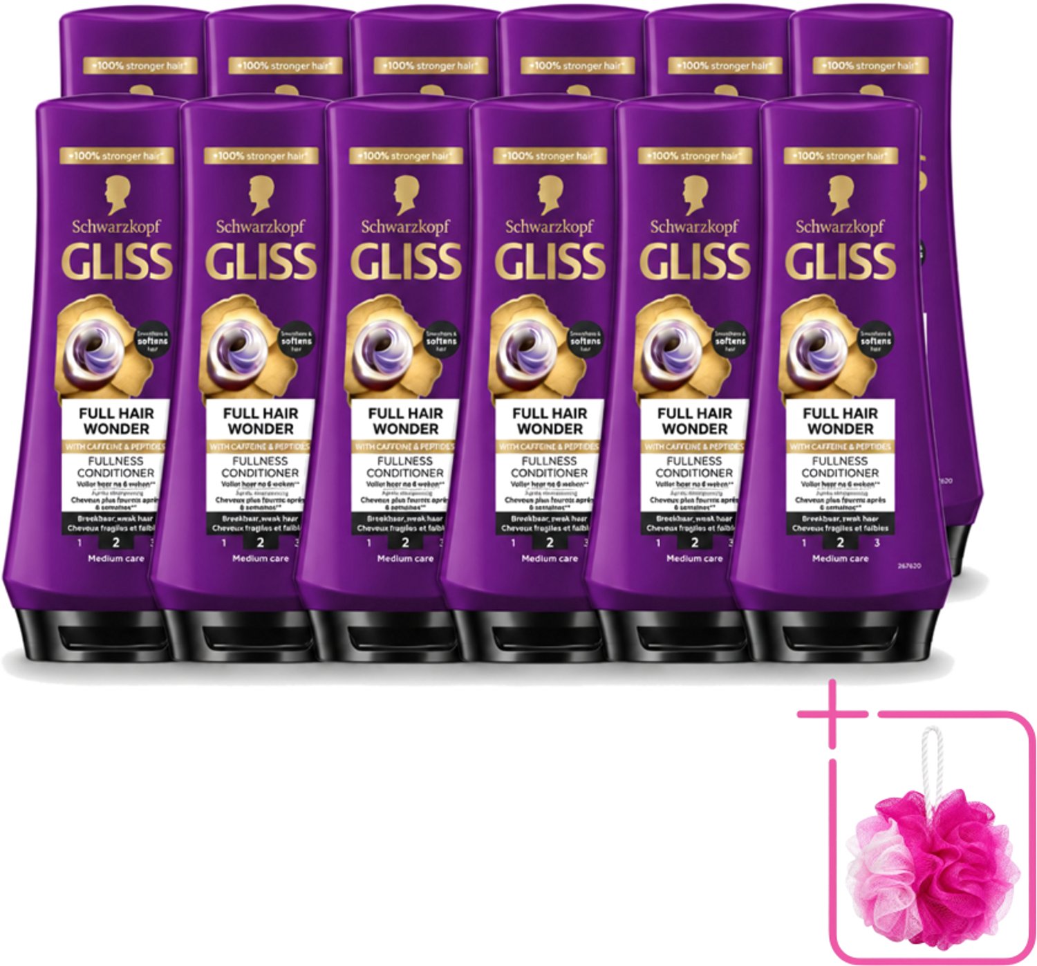 12 x Gliss Conditioner Full Hair Wonder - 200 ml - Bulkverpakking - Haarversterking - Douchemop - Volume