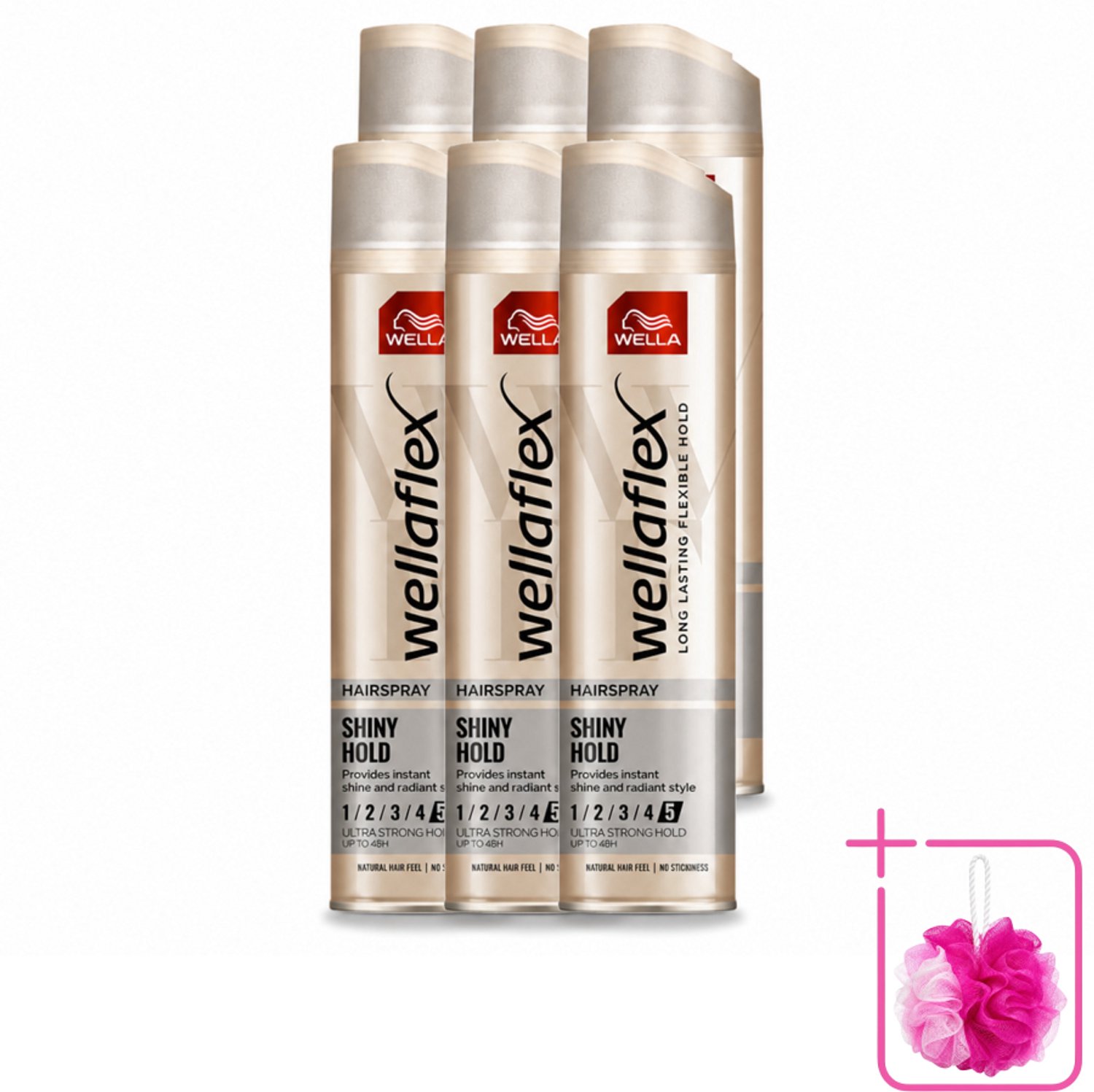 6 x Wella – Flex Shine Ultra Strong – Haarspray – 250 ml - Bulkverpakking - Haarspray - Douchemop - Glans